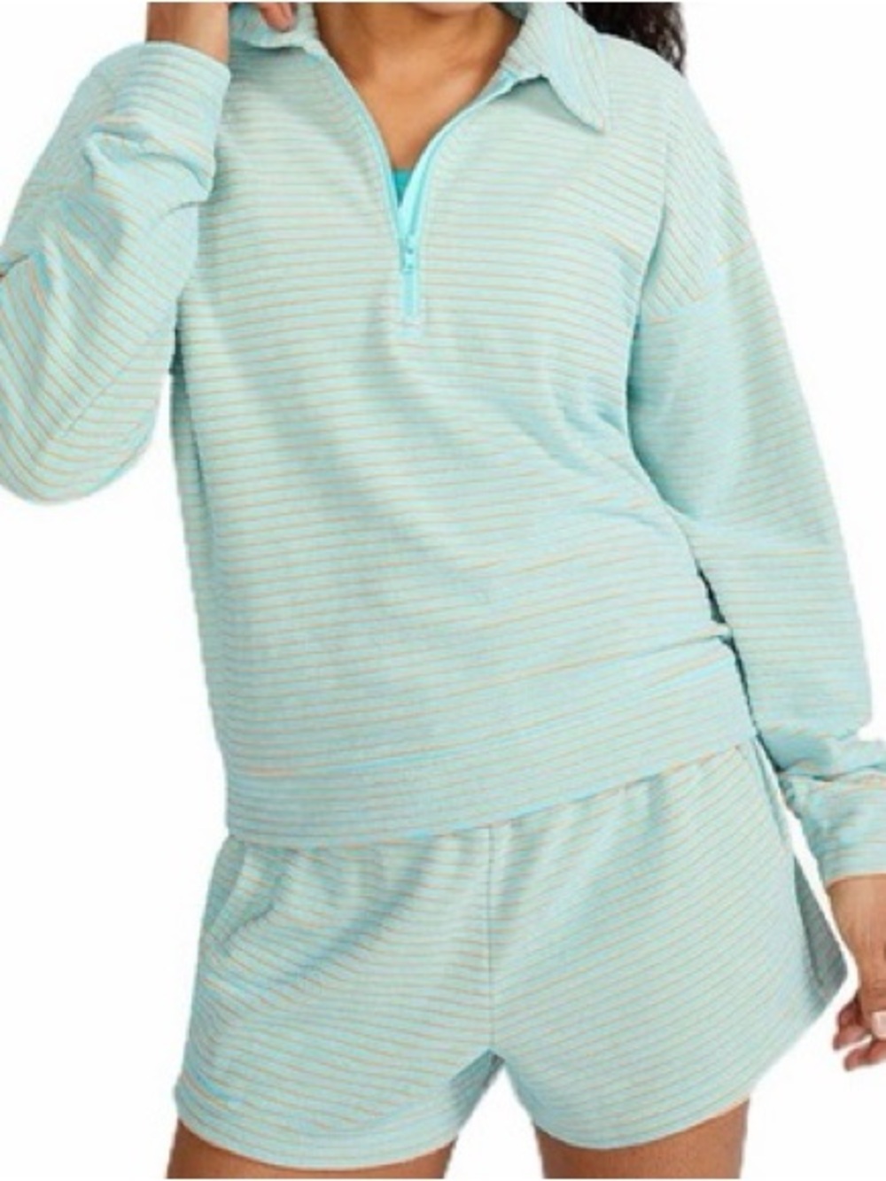 Peloton sweatshirt and shorts terrycloth striped set large